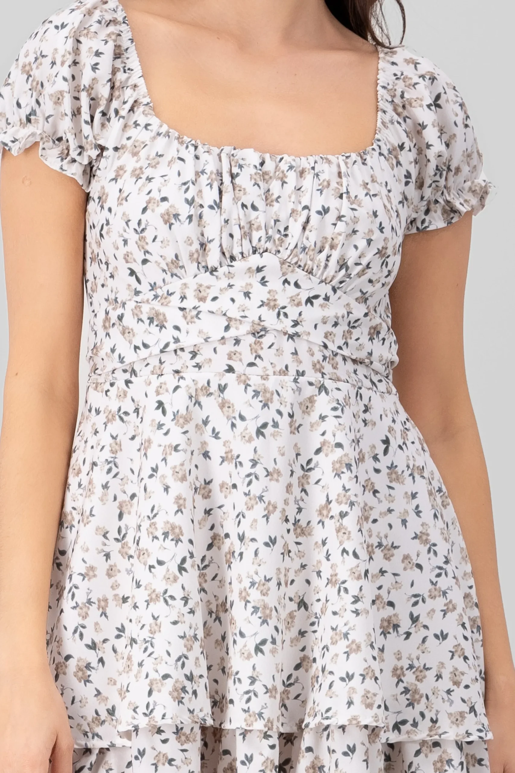 Shasa Floral SquareNeck Ruffled Mini Dress