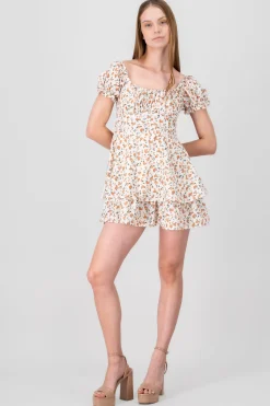 Shasa Floral SquareNeck Ruffled Mini Dress