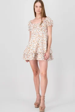 Shasa Floral SquareNeck Ruffled Mini Dress