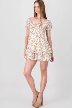 Shasa Floral SquareNeck Ruffled Mini Dress