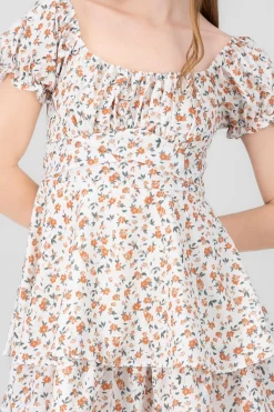 Shasa Floral SquareNeck Ruffled Mini Dress