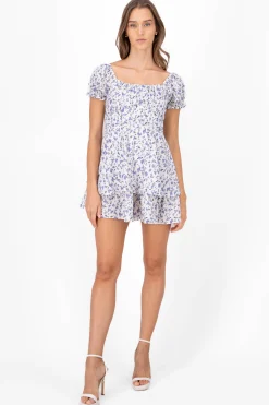 Shasa Floral SquareNeck Ruffled Mini Dress