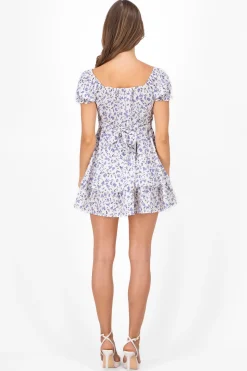 Shasa Floral SquareNeck Ruffled Mini Dress