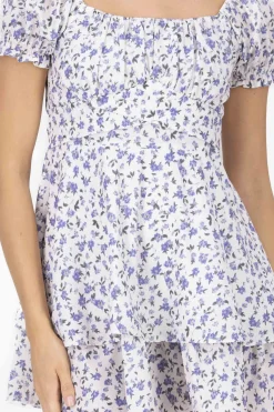 Shasa Floral SquareNeck Ruffled Mini Dress