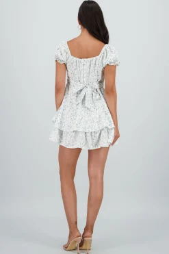 Shasa Floral SquareNeck Ruffled Mini Dress
