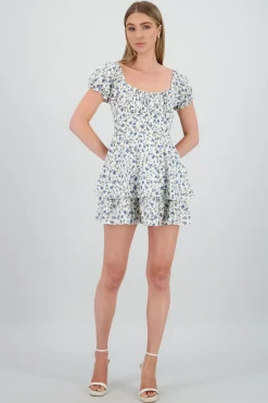 Shasa Floral SquareNeck Ruffled Mini Dress