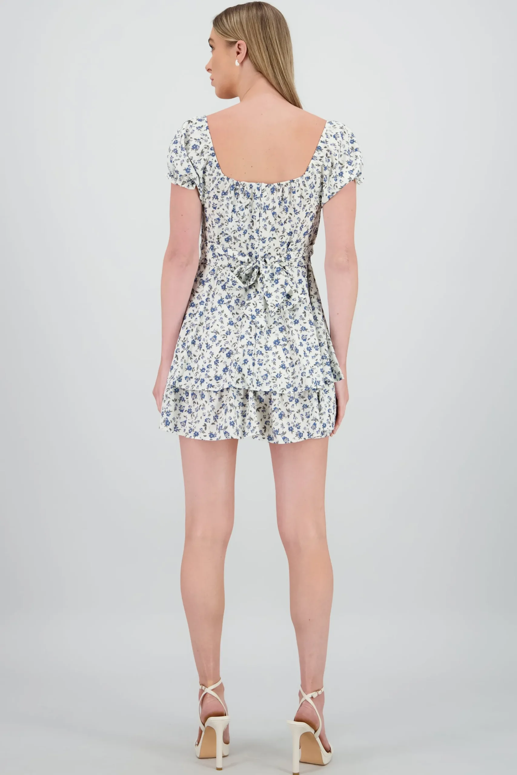 Shasa Floral SquareNeck Ruffled Mini Dress