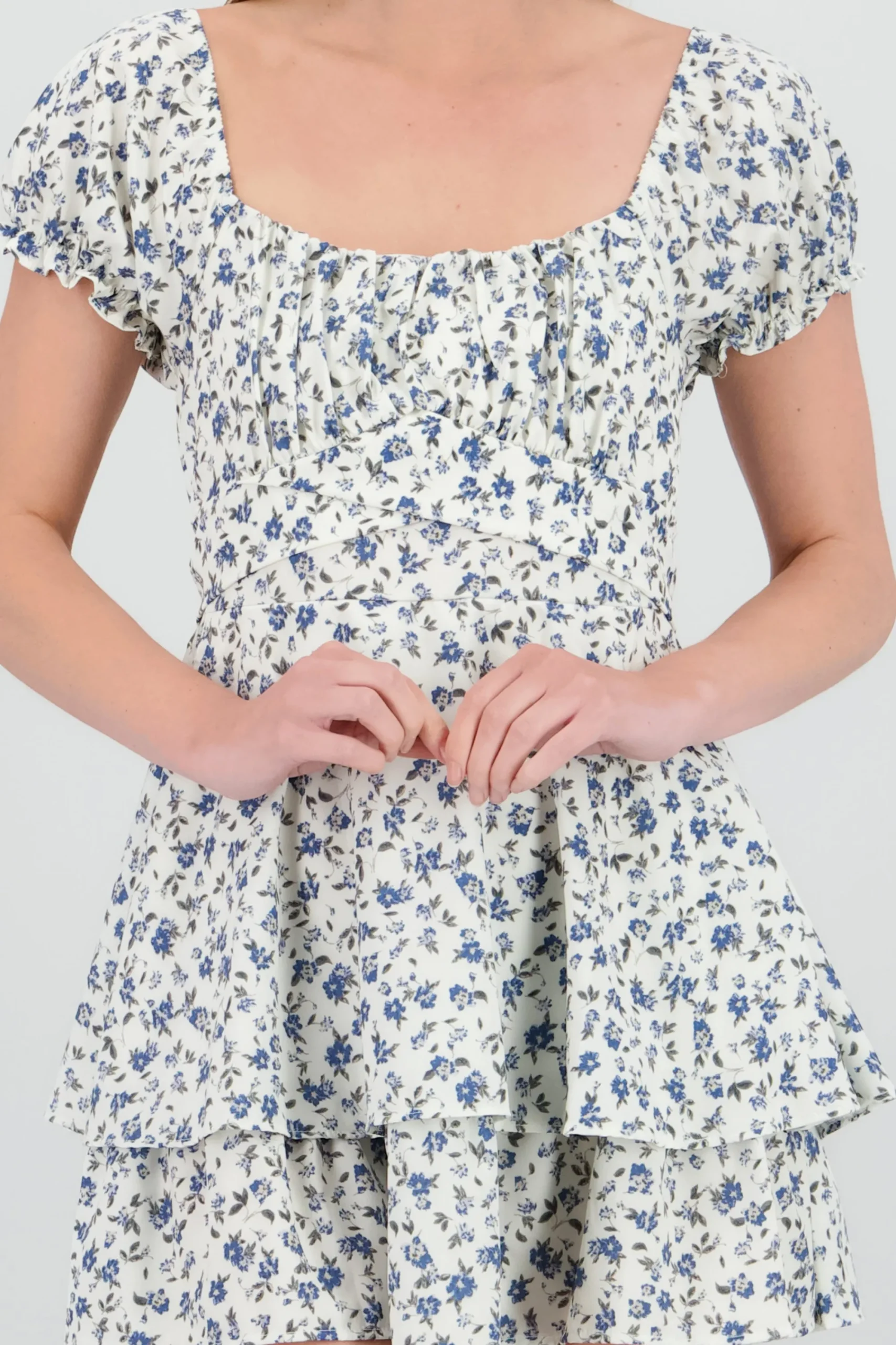 Shasa Floral SquareNeck Ruffled Mini Dress