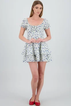 Shasa Floral SquareNeck Ruffled Mini Dress