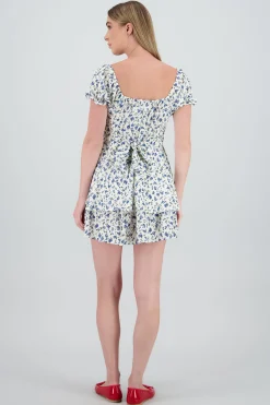 Shasa Floral SquareNeck Ruffled Mini Dress