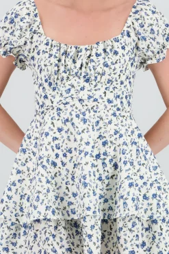 Shasa Floral SquareNeck Ruffled Mini Dress