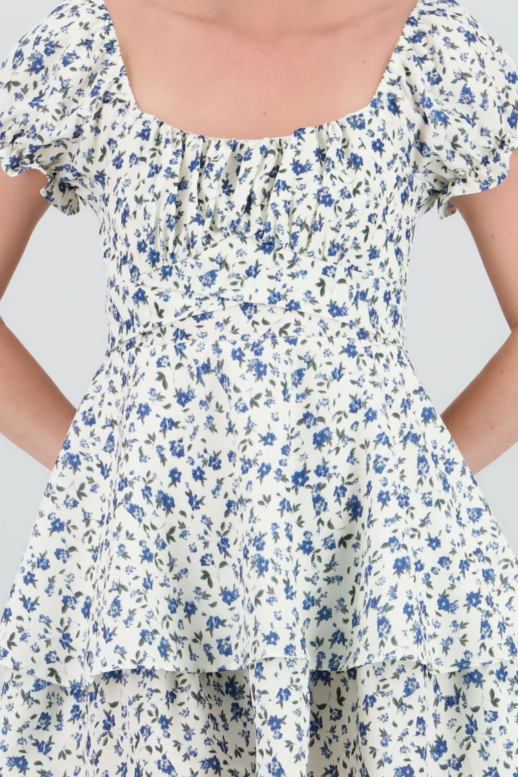 Shasa Floral SquareNeck Ruffled Mini Dress