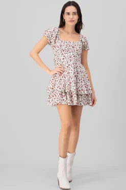 Shasa Floral SquareNeck Ruffled Mini Dress
