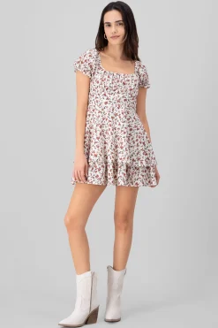 Shasa Floral SquareNeck Ruffled Mini Dress