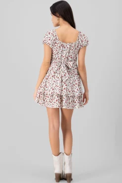 Shasa Floral SquareNeck Ruffled Mini Dress