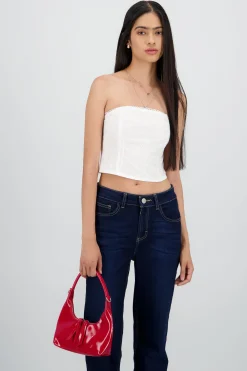 Shasa Floral Textured Strapless Top