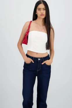 Shasa Floral Textured Strapless Top