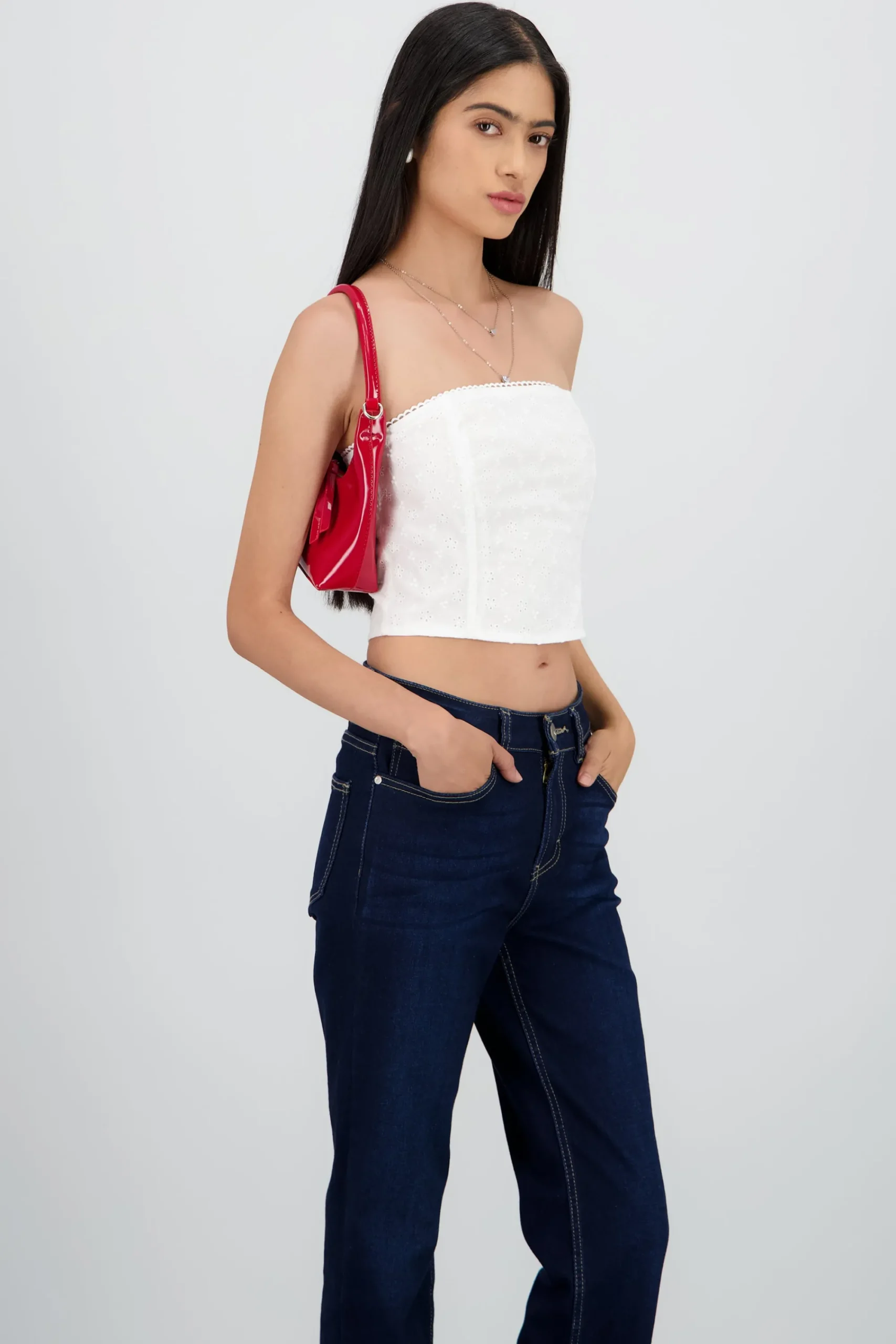 Shasa Floral Textured Strapless Top