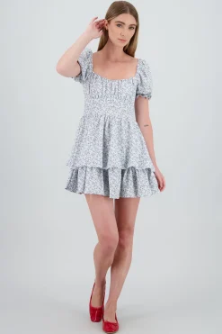 Shasa Flower Print Ruffle Sleeve Day Dress