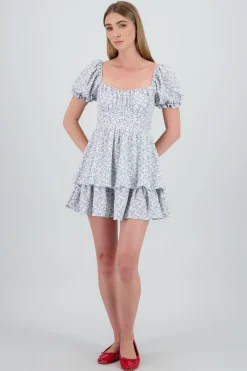 Shasa Flower Print Ruffle Sleeve Day Dress