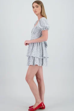 Shasa Flower Print Ruffle Sleeve Day Dress