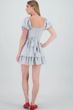Shasa Flower Print Ruffle Sleeve Day Dress