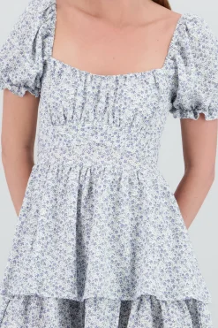 Shasa Flower Print Ruffle Sleeve Day Dress