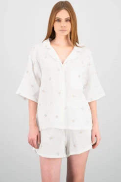 Shasa Flowers Embroidered Short Sleeve Shirt