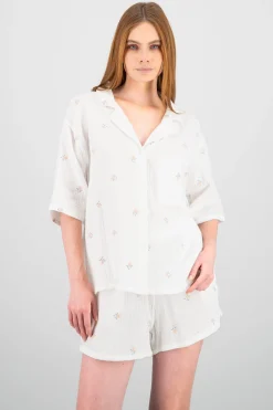 Shasa Flowers Embroidered Short Sleeve Shirt