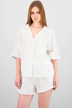 Shasa Flowers Embroidered Short Sleeve Shirt