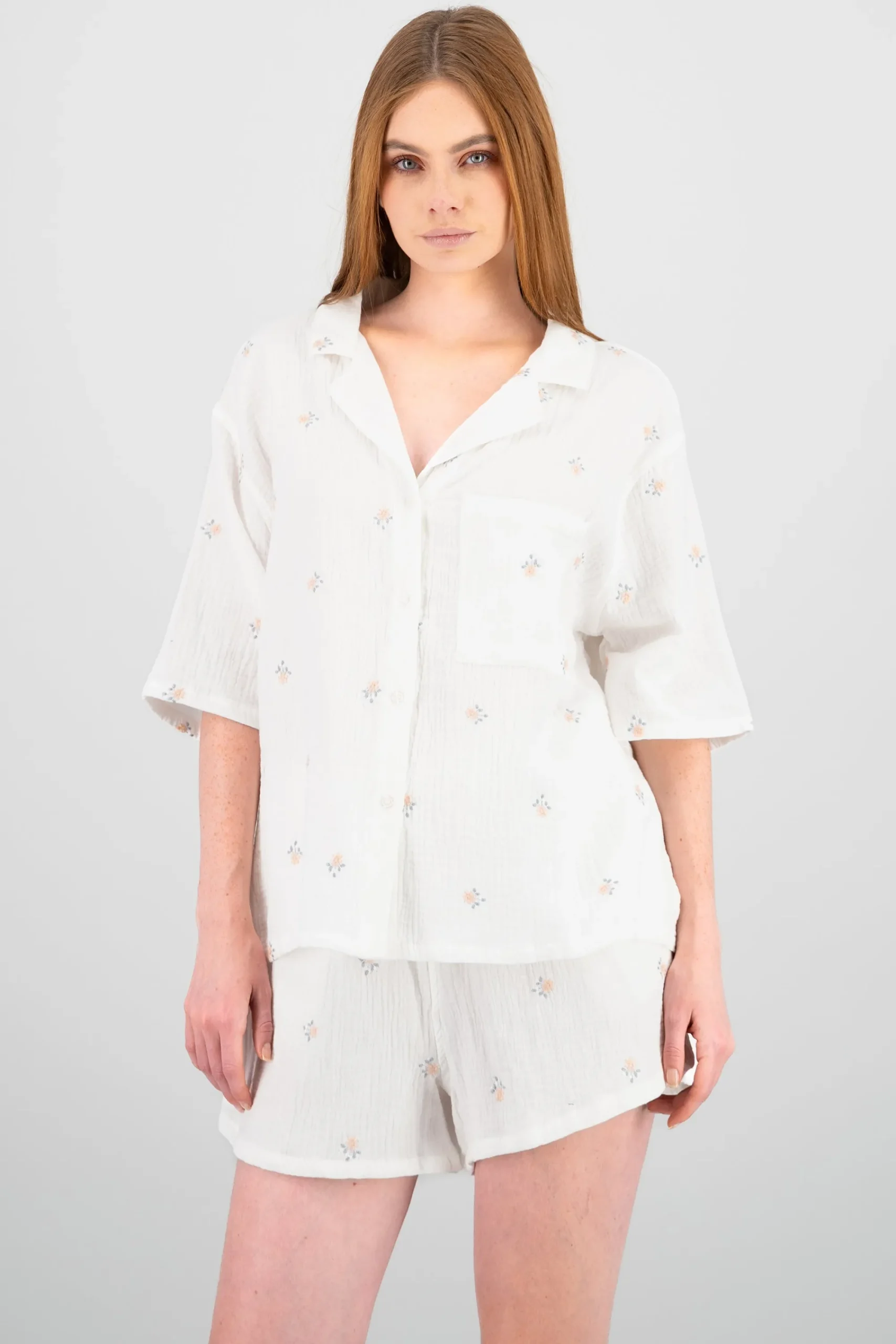 Shasa Flowers Embroidered Short Sleeve Shirt