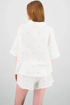 Shasa Flowers Embroidered Short Sleeve Shirt
