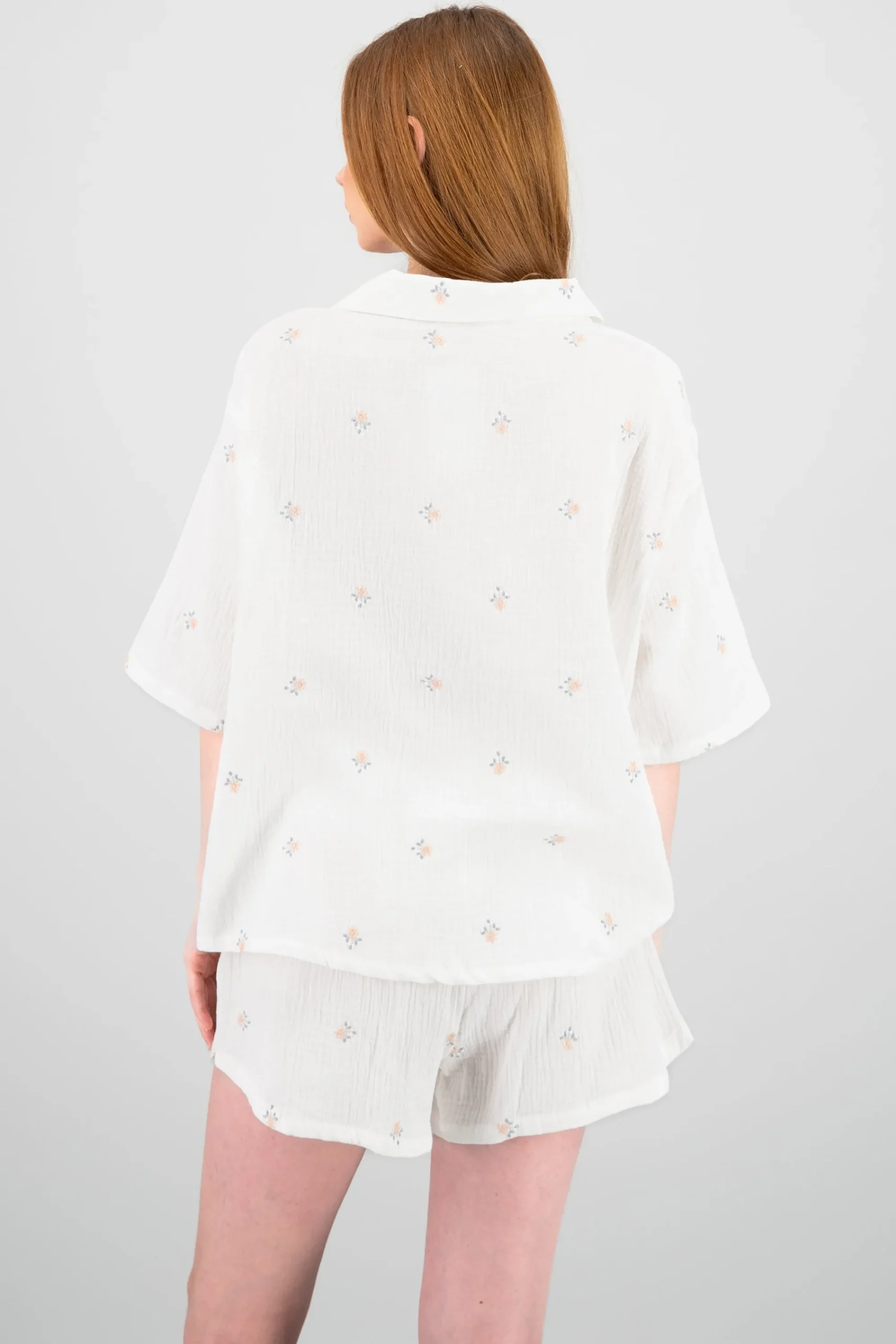Shasa Flowers Embroidered Short Sleeve Shirt