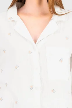 Shasa Flowers Embroidered Short Sleeve Shirt