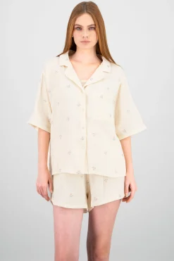 Shasa Flowers Embroidered Short Sleeve Shirt