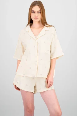 Shasa Flowers Embroidered Short Sleeve Shirt