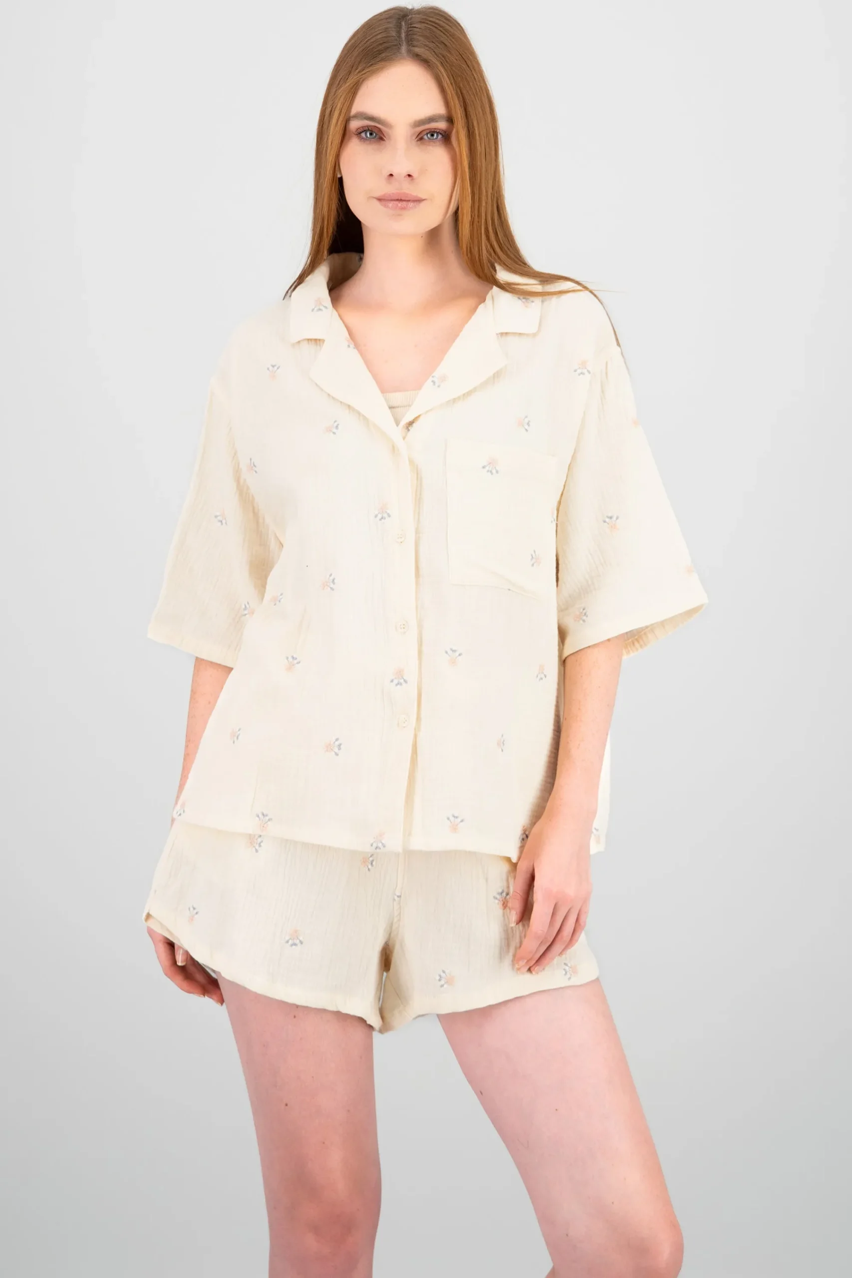 Shasa Flowers Embroidered Short Sleeve Shirt