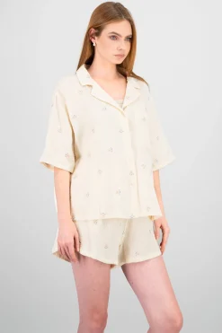 Shasa Flowers Embroidered Short Sleeve Shirt