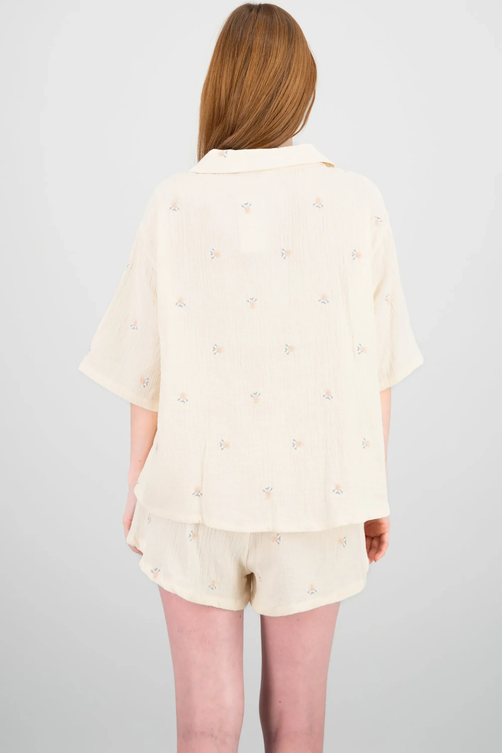 Shasa Flowers Embroidered Short Sleeve Shirt