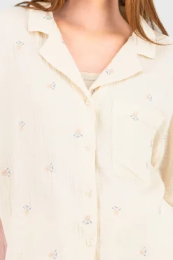 Shasa Flowers Embroidered Short Sleeve Shirt