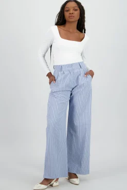 Shasa Flowing Wide Leg Pants with Stripe Detail