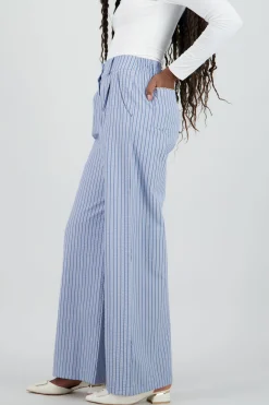 Shasa Flowing Wide Leg Pants with Stripe Detail