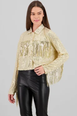 Shasa Fringe and Glitter Denim Jacket