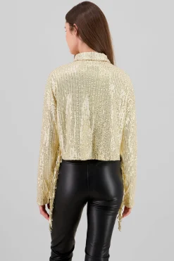 Shasa Fringe and Glitter Denim Jacket