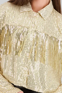 Shasa Fringe and Glitter Denim Jacket