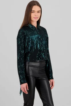Shasa Fringe and Glitter Denim Jacket
