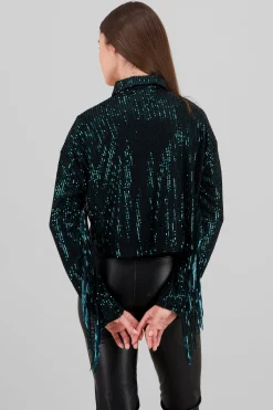 Shasa Fringe and Glitter Denim Jacket