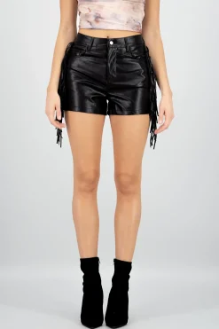 Shasa Fringe Detail Faux Leather Shorts