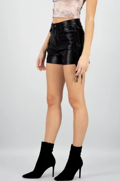 Shasa Fringe Detail Faux Leather Shorts