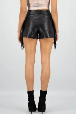 Shasa Fringe Detail Faux Leather Shorts